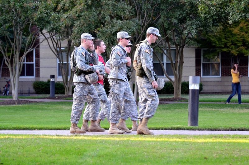 ROTC cadets in formation on Yale's campus