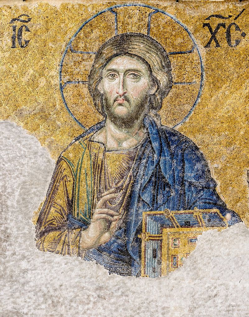 Christ Pantocrator mosaic from the Deesis panel in Hagia Sophia, Istanbul — depicting Christ as both Creator and Redeemer, divine and human natures united in one Person