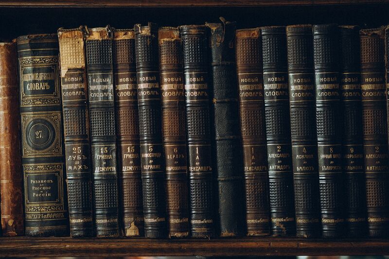 Old leather-bound books on a shelf