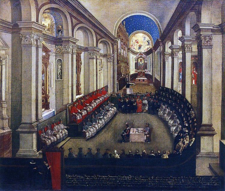 The Council of Trent in session, depicting the assembled bishops and theologians of the Catholic Counter-Reformation