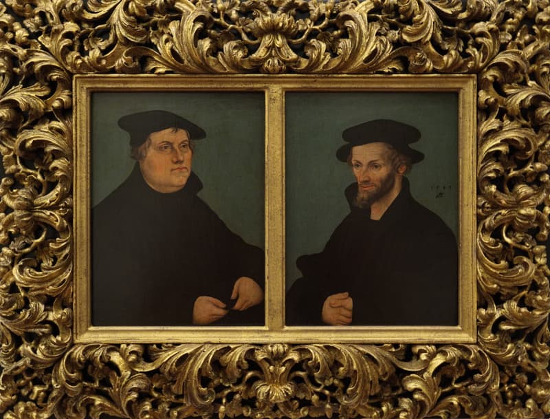 Lucas Cranach the Elder's 1543 dual portrait of Martin Luther and Philipp Melanchthon, the two principal authors of the Lutheran confessional symbols Trent responded to