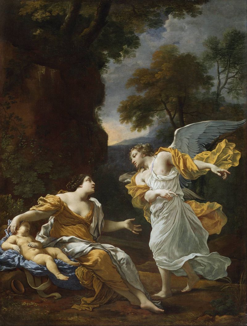 Painting of Hagar and the Angel in the wilderness by Michel Dorigny