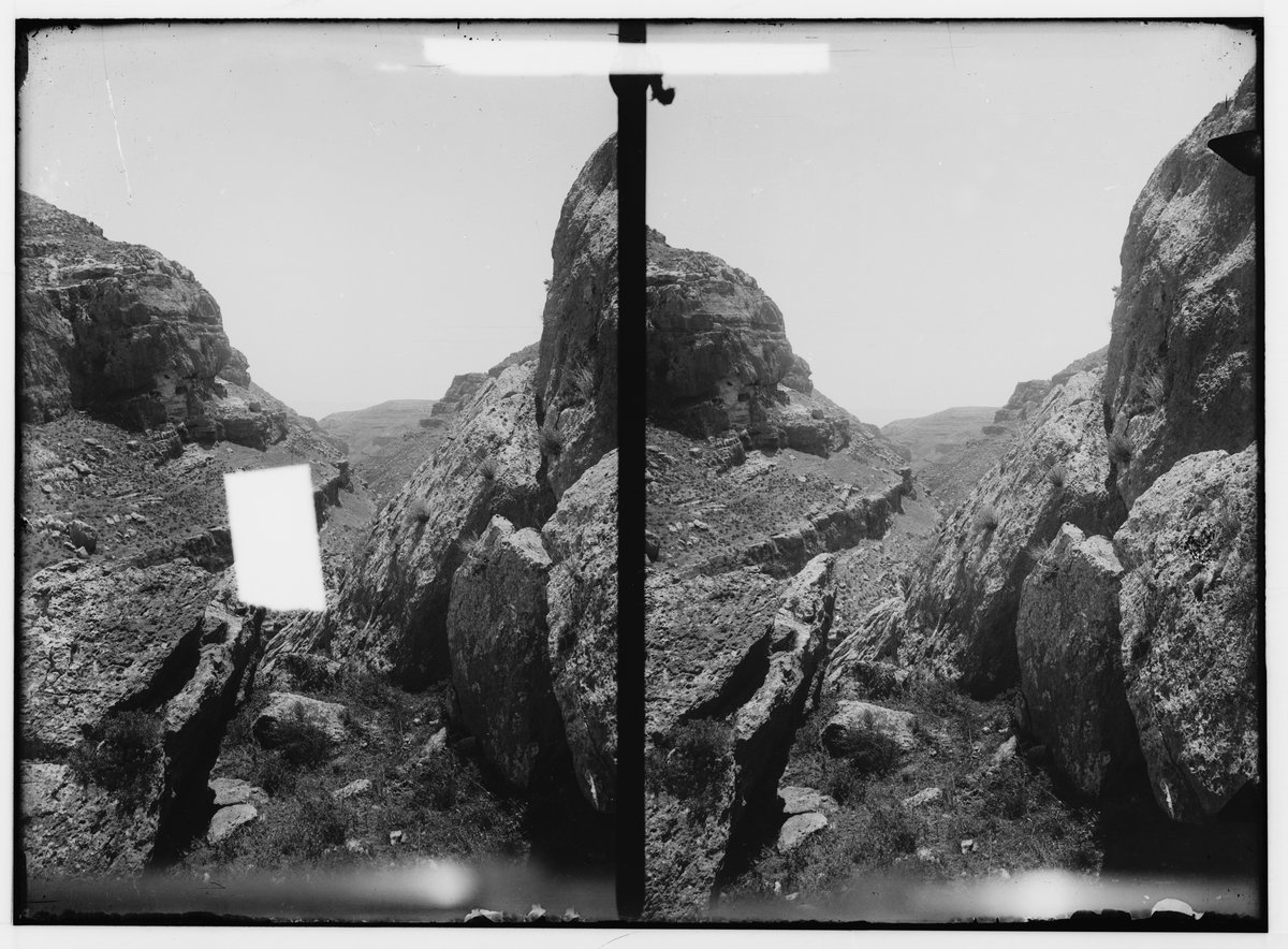 The gorge at Michmash (Wadi Suweinit), the narrow pass between Geba and Michmash where the Philistines mustered against Saul in 1 Samuel 13:5