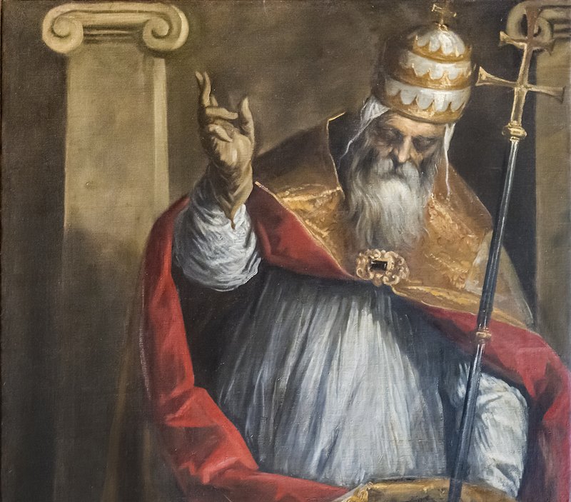 Palma il Giovane's painting of Pope Cletus (1592–1593), depicting the third Bishop of Rome in papal vestments with an anachronistic tiara