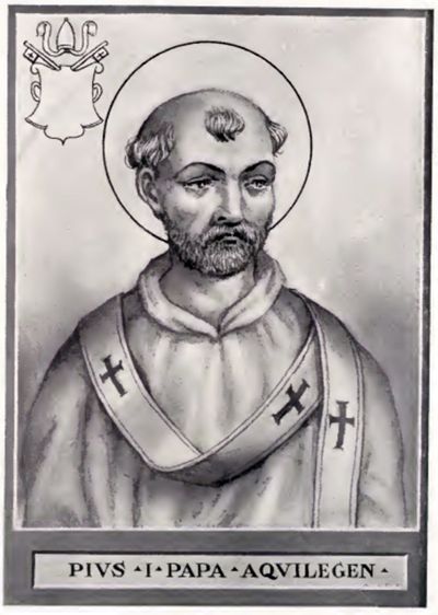 Engraved illustration of Pope Pius I, bishop of Rome (c. 140–154 CE), identified by the Muratorian Fragment as the brother of Hermas, author of the Shepherd.