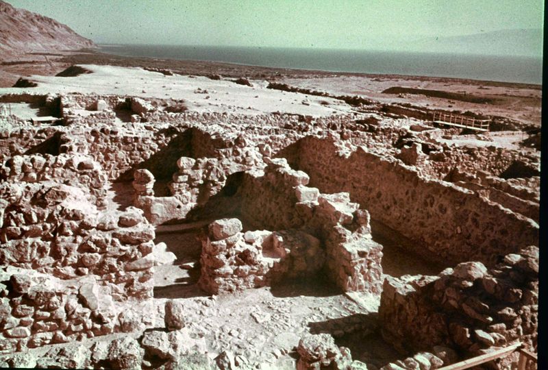 Ruins of the Qumran settlement near the Dead Sea, home of the Essene community that preserved the Dead Sea Scrolls