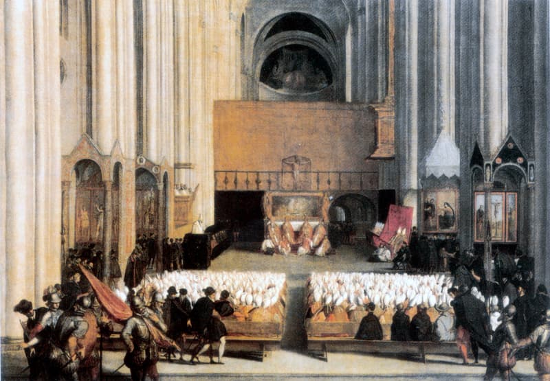 Sixteenth-century painting of a session of the Council of Trent assembled in the nave of the cathedral of Trent