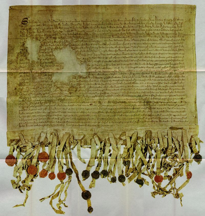 The Declaration of Arbroath, the 1320 letter from the barons of Scotland to Pope John XXII naming Saint Andrew the patron protector of Scotland, with attached seals