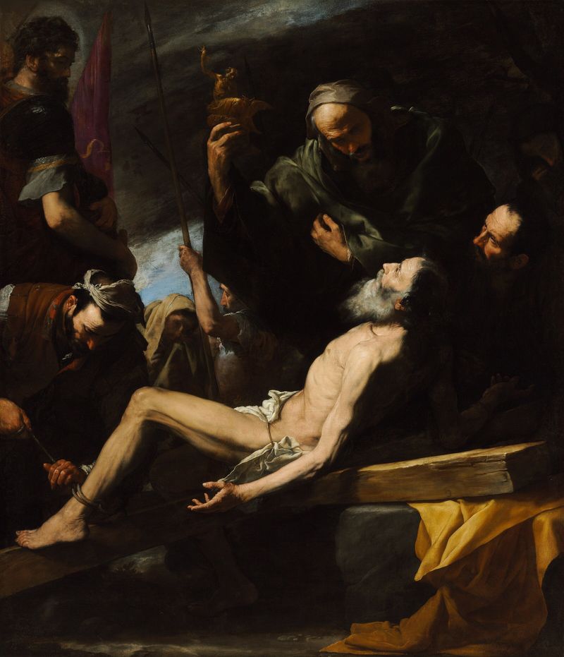 Jusepe de Ribera's Martyrdom of Saint Andrew (1628), depicting the apostle bound to an X-shaped saltire cross at the moment of his death
