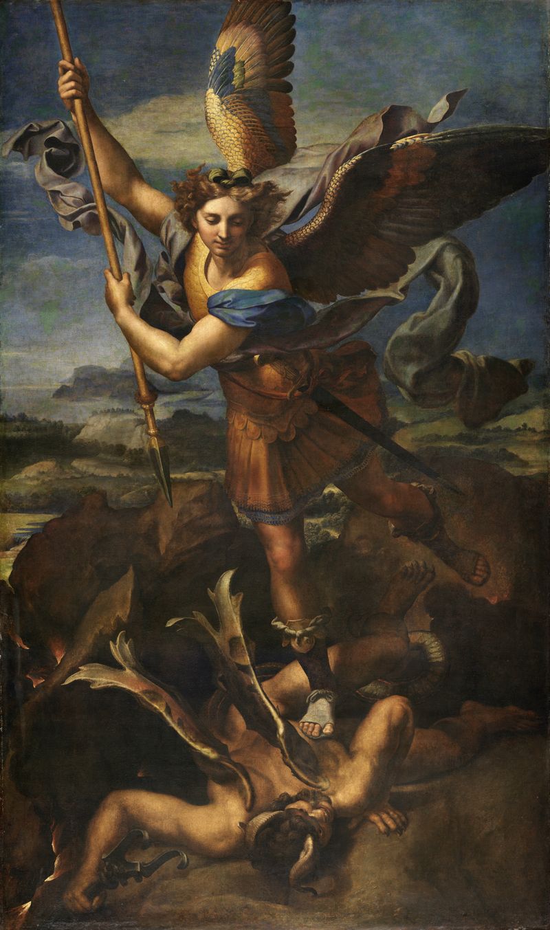 Raphael, St. Michael Vanquishing Satan (1518), depicting the archangel triumphing over the devil in spiritual warfare