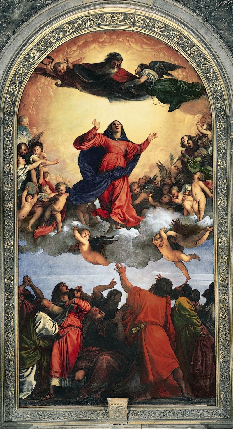 Titian's Assumption of the Virgin (1516–1518), depicting Mary being taken bodily into heaven by angels