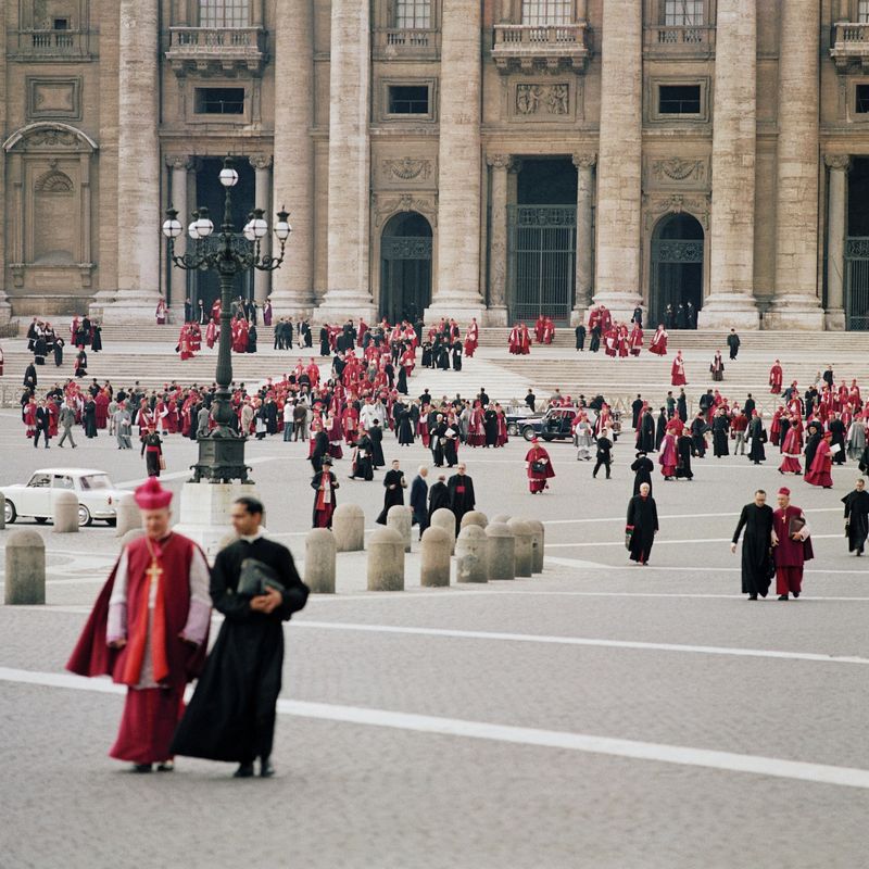 The Second Vatican Council in session at St. Peter's Basilica, with bishops assembled in the nave