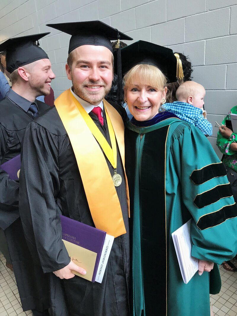 Cole Jester with Dr. Barbara Pemberton at Ouachita Baptist University