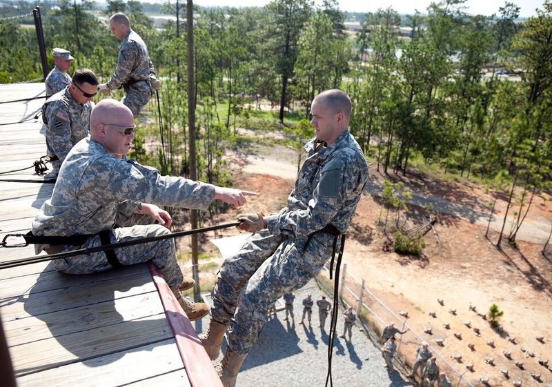 DCC students rappel down Thunderbolt Tower at Fort Benning. U.S. Army photo.