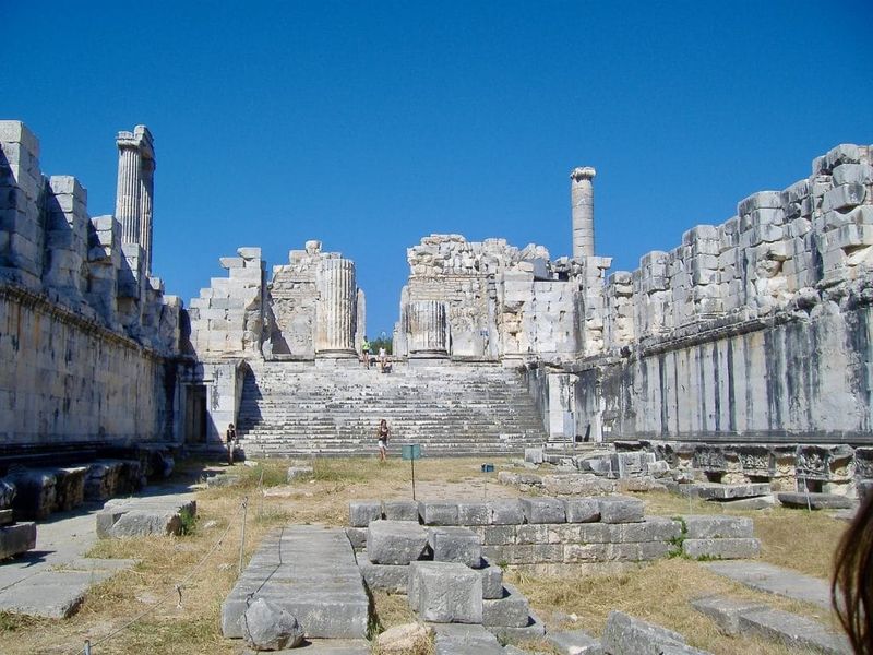 Ruins of the Temple of Apollo at Didyma in Aydın Province, Turkey—massive standing columns of a long-dead religion that prompted the author's reflection on faith and doubt