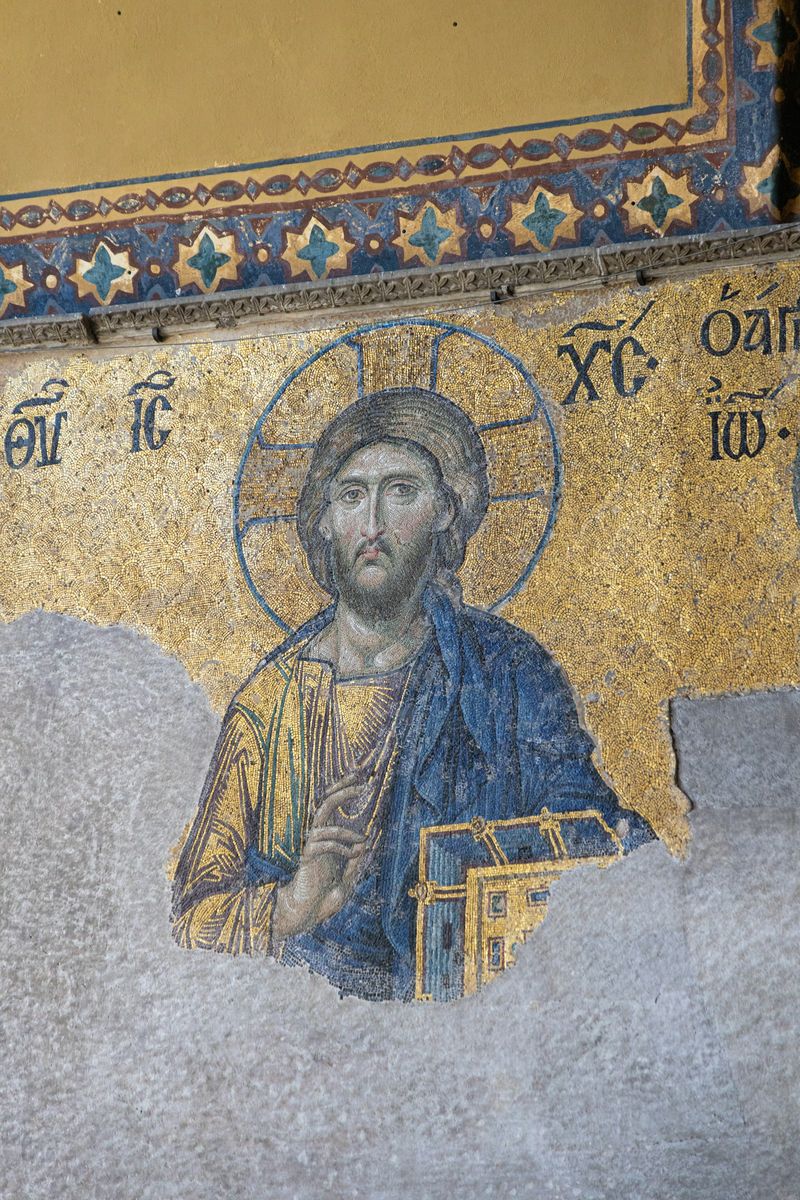 Byzantine mosaic depicting Christ Pantocrator with gold-leaf background, evoking the patristic theology of Gregory of Nyssa