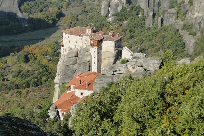 The monasteries of Meteora, Greece, perched atop towering rock pillars — a dramatic expression of the Orthodox monastic tradition of withdrawal from the world.