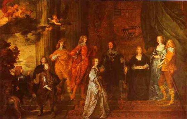 Anthony van Dyck, 'Portrait of Philip Herbert, his second wife Lady Anne, and his surviving children by his first marriage' (1633-35) — the canonical QTIP-trust scenario rendered in oil paint: a remarried patriarch standing with his second wife and the children from his first marriage.